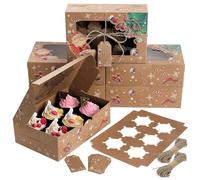 Coolty 20 Pezzi Scatole per Cupcake 6 Fori Scatole per Muffin Scatola Cupcake con Finestra e Inserti Scatola per Dessert Muffin Pasticcini Macarons Torte Regali (Tipo Natale Marrone)