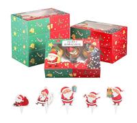 Coolty 20 scatole per cupcake, 6 fori, scatole di cartone per pasticceria con finestra e inserti per biscotti, muffin, cupcake, dessert, torte (rosso verde tipo natalizio)