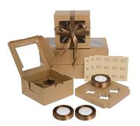 Coolty 30 Pezzi Scatole per Cupcake 4 Fori Scatole per Muffin Scatola Cupcake con Finestra e Inserti Scatola per Dessert Muffin Pasticcini Macarons Torte Regali (Marrone)