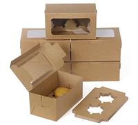 Coolty 50 Pezzi Scatole per Cupcake 2 Fori Scatole per Muffin Scatola Cupcake con Finestra e Inserti Scatola per Dessert Muffin Pasticcini Macarons Torte Regali (Marrone)