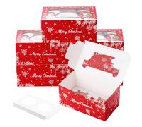 Coolty 50 Pezzi Scatole per Cupcake 2 Fori Scatole per Muffin Scatola Cupcake con Finestra e Inserti Scatola per Dessert Muffin Pasticcini Macarons Torte Regali (Tipo Rosso Natale)