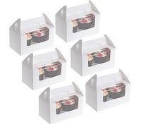 Coolty 50 Pezzi Scatole per Cupcake 2 Fori Scatole per Torte Scatola di Imballaggio in Carta per Dessert Muffin Pasticcini Macarons Torte Regali DIY (White-2 Hole)