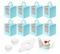 Coolty 50 Pezzi Scatole Singole per Cupcake, Scatola Cupcake con 100 Pezzi Custodie per Cupcake, Scatola per Dessert Muffin Pasticcini Macarons Torte Regali (Blu)