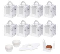 Coolty 50 Pezzi Scatole Singole per Cupcake, Scatola Cupcake con 100 Pezzi Custodie per Cupcake, Scatola per Dessert Muffin Pasticcini Macarons Torte Regali (Bianco Marmo)