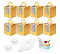 Coolty 50 Pezzi Scatole Singole per Cupcake Scatole per Muffin Scatola Cupcake con 100 Pezzi Custodie per Cupcake Scatola per Dessert Muffin Pasticcini Macarons Torte Regali (Oro)