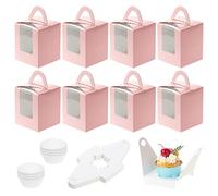 Coolty 50 Pezzi Scatole Singole per Cupcake Scatole per Muffin Scatola Cupcake con 100 Pezzi Custodie per Cupcake Scatola per Dessert Muffin Pasticcini Macarons Torte Regali (Rosa)