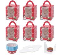 Coolty 50 Pezzi Scatole Singole per Cupcake Scatole per Muffin Scatola Cupcake con 100 Pezzi Custodie per Cupcake Scatola per Dessert Muffin Pasticcini Macarons Torte Regali (Red Christmas Style)