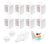 Coolty 50 Pezzi Scatole Singole per Cupcake Scatole per Muffin Scatola Cupcake con 100 Pezzi Custodie per Cupcake Scatola per Dessert Muffin Pasticcini Macarons Torte Regali (Bianco)
