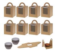 Coolty 50 Pezzi Scatole Singole per Cupcake Scatole per Muffin Scatola Cupcake con 100 Pezzi Custodie per Cupcake Scatola per Dessert Muffin Pasticcini Macarons Torte Regali (Marrone)