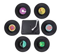 Coolty 6pcs Retro Vinyl Record CD Sottobicchieri Rotondi Sottobicchieri per Caffè tè Boccale di Birra Vino in Vetro casa e Bar con Supporto, 10*10*0.2cm