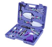 Coolty Attrezzi da Giardino, Set di Attrezzi da Giardinaggio con Manico ergonomico e Stampa Floreale Viola, Kit per Giardinaggio e piantare con Custodia per Il Trasporto (10 Pezzi)