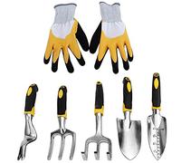 Coolty Attrezzi Giardinaggio, Kit Giardinaggio Fuso Maniglie Ergonomiche con Cazzuola a Mano, Trapiantatrice, Rastrello a Mano, Guanti Giardinaggio (6 Pezzi)