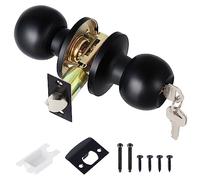 Coolty Pomello della Porta con Serratura e Chiave Rotonda Pomelli d'ingresso, Pomello della Porta Esterna per Camera da Letto/Casa/Ufficio/Luogo di Lavoro (Nero)