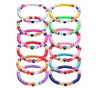 Cooluckday Surfer Heishi - Braccialetti in argilla da donna in stile bohémien, impilabili, con perline dorate, braccialetti elasticizzati per il 4 luglio, braccialetti dell'amicizia, set di gioielli