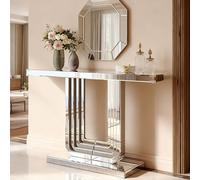 Coolywood Elegante tavolo consolle con effetto argento e robusta base a forma di U, resistente ai graffi e facile da pulire, tavolo da soggiorno di lusso per illuminare la stanza
