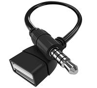 COOMOORS Aux to USB Adapter, 3.5mm Macho Aux Audio Conector Jack Enchufe a USB 2.0 Hembra Convertidor Cable ,Blanco Cable OTG Adaptador de Auxiliar Estéreo para Automóvil, Dispositivos de CD y DVD (Black)