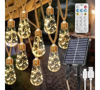 Coomoors Catena Luminosa Esterno Solare, 8M 16 Lampadine LED Luci Giardino Solare Impermeabile, 8 Modalità Luci da Esterno Giardino in Corda di Canapa per Festival,Matrimoni,Feste,Garden, Terrazze