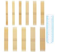 Coopay 55 pezzi Set di Ferri da Maglia in Bambù, Ferri da Maglia a Doppia Punta da 13cm con calibro ad ago, Set di Ferri da Maglia Dritti 2,0-5,0 mm, Colore legno