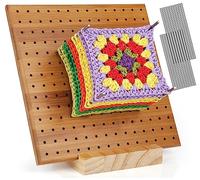 Coopay Blocking Board all'uncinetto, 20 x 20 cm, in bambù per granny Square Spanner, tavola di blocco in legno e 20 perni in acciaio inox, blocco di blocco all'uncinetto, lavori a maglia e