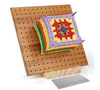 Coopay Bordo di blocco all'uncinetto, bordo di blocco dell'uncinetto in legno e 20 perni, schede di blocco, tagliere di blocco per granny Squares, tagliere per maglieria all'uncinetto