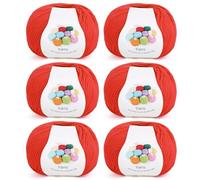 Coopay Filo per Uncinetto, 6 x 45 g, Lana in Acrilico Cotone per Uncinetto, Filato per Maglieria, Lana Gomitoli per Vestiti per Neonati, Sciarpe, Bambole, Granny Squares - Rosso