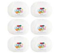 Coopay Filo per Uncinetto, 6 x 45 g, Lana in Acrilico Cotone per Uncinetto, Filato per Maglieria, Lana Gomitoli per Vestiti per Neonati, Sciarpe, Bambole, Granny Squares - Bianco