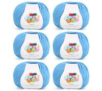 Coopay Filo per Uncinetto, 6 x 45 g, Lana in Acrilico Cotone per Uncinetto, Filato per Maglieria, Lana Gomitoli per Vestiti per Neonati, Sciarpe, Bambole, Granny Squares - Azzurro Cielo