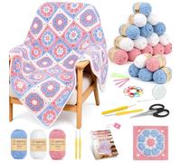 Coopay Granny Square - Set di uncinetti per principianti e professionisti, set completo di uncinetto per coperte, con filato per uncinetto, istruzioni (lingua italiana non garantita), video tutorial