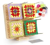 Coopay Granny Square Spanner, Blocco di Legno 20 x 20 cm, Con 12 Gomitoli di Lana, per Pezzi All'uncinetto