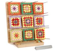 Coopay Granny Square - Tenditore grande, 29 x 29 cm, con 30 perni in acciaio inox e fondo scanalato, in bambù, per granny Squares, blocco per uncinetto