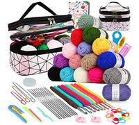 Coopay - Kit per uncinetto principiante, completo con 16 gomitoli di lana, 2 tipi di ganci 0,6-6,0 mm, borsa per riporre accessori per uncinetto a maglia, regalo per ragazza, famiglia, amici, rosa