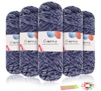 Coopay Lana di ciniglia in velluto per uncinetto, 500 g (5 x 100 g) di velluto di ciniglia, spessa per lavorare a maglia, morbida e vellutata, con accessori all'uncinetto, per sciarpe, coperte, colore