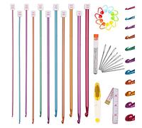 Coopay Set di 11 uncinetti tunisini con accessori per l'uncinetto, in alluminio lungo per uncinetto tunisino, 2-8 mm, pratici uncinetti tunisini, maglioni, vestiti per bambini