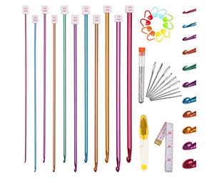 Coopay Set di 11 uncinetti tunisini con accessori per l'uncinetto, in alluminio lungo per uncinetto tunisino, 2-8 mm, pratici uncinetti tunisini, maglioni, vestiti per bambini