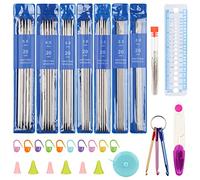 Coopay Set di ferri da maglia, 35 pezzi, in acciaio inossidabile, ferri corti dritti con accessori, misure 2,0-5,0 mm