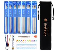 Coopay Set di ferri da maglia in acciaio inox, 2,0 mm - 5,0 mm, ferri da maglia a doppia punta con accessori e custodia, 35 aghi in metallo, 20 cm, corti dritti per calze e piccoli progetti