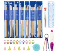 Coopay Set di ferri da maglia in bambù, 20 cm, a doppia punta, con accessori, 35 pezzi, leggeri e dritti, 2,0-5,0 mm, ferri corti per calzini e calzini per principianti