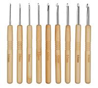 Coopay Set di uncinetti ergonomici con manico in legno, impugnatura morbida, in bambù leggero, per mani artritiche e principianti