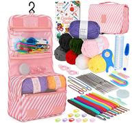 Coopay - Set per lavori all'uncinetto, con custodia da appendere e filati per uncinetto, per principianti, set di uncinetti con accessori per maglieria e uncinetto, 63 pezzi