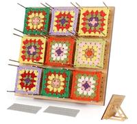 Coopay Spannocchietto Granny Square Grande, 29 x 29 cm, Tavola di Blocking con Cavalletto Regolabile e 30 Spilli, Tavola di Spanning in Legno per Spannocchietti Granny Square, Progetti di Maglia e