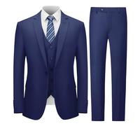 Cooper & Nelson Completo da Uomo Aderente, 3 Pezzi, Giacca a Tinta Unita con Un Bottone, Pantaloni, Gilet e Cravatta, Set da Smoking, Blu Navy, L
