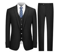 Cooper & Nelson Completo da Uomo Aderente, 3 Pezzi, Giacca a Tinta Unita con Un Bottone, Pantaloni, Gilet e Cravatta, Set da Smoking, Nero, M