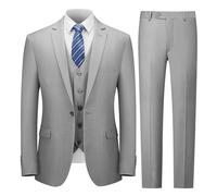 Cooper & Nelson Completo da Uomo Aderente, 3 Pezzi, Giacca a Tinta Unita con Un Bottone, Pantaloni, Gilet e Cravatta, Set da Smoking, Grigio Chiaro, S