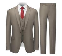 Cooper & Nelson Completo da Uomo Aderente, 3 Pezzi, Giacca a Tinta Unita con Un Bottone, Pantaloni, Gilet e Cravatta, Set da Smoking, Cachi, L