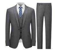 Cooper & Nelson Men's Suit Slim Fit, 3 Piece Suits for Men, One Button Solid Jacket Vest Pants with Tie, Tuxedo Set Dark Grey 3XL
