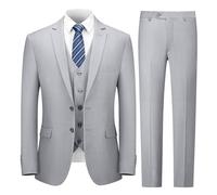 Cooper & Nelson Set di 3 Pezzi da Uomo, 2 Bottoni, Slim Fit, Giacca, Gilet, Pantaloni e Cravatta, Grigio Chiaro, L