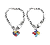 COOPHYA Braccialetti Ciondolo Puzzle per Consapevolezza Autismo, Set 2 Pezzi in Lega di Zinco, Catene a Mano Leggere e Sicure, Accessori Decorativi per Sostenitori e Ragazzi