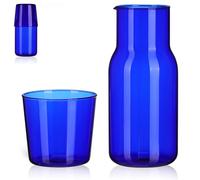 COOPHYA Set Bicchieri D'acqua Blu in Vetro Borosilicato Caraffa Trasparente, Resistente Alte Temperature, per Casa, Ufficio e Picnic, Utensili per Bere Bevande Fredde, Tazze e Bottiglia