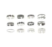 COOPHYA Set di 12 Anelli per Dita dei Piedi Unisex in Lega Argento, Regolabili Design Traforato, Stile alla Moda e Folk-custom, per L'estate al Mare