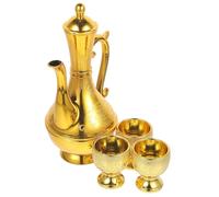 COOPHYA Set di 4 Pezzi Coppe per Cerimonie Buddiste Vintage in Oro Brocca in Materiale Resistente e Tazze in Pp Incise Parole Auspicio per Decorazione Casa e Camera